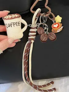 Handmade Fabric Coffee Cup Keychain Bag Charm Lanyard, Keychain For Bags,Coffee Mug Keychain,Classic Coffee Series Simulated Pendant Coffee Accessories Key Ring Women Men Backpack Handbag Charm Jewelry Gift