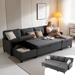 Sleeper Sofa Couch, Oversized Pull Out Couch Bed with Storage Chaise, Sectional Sleeper Sofa Bed for Living Room