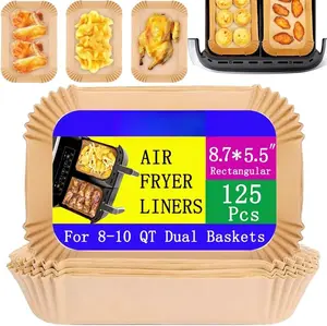paper for air fryer,8.7 * 5.5inch rectangle air fryer liners disposable,125pcs non-stick airfryer liners rectangle free of bleach, compatible with 8-9 Qt baskets