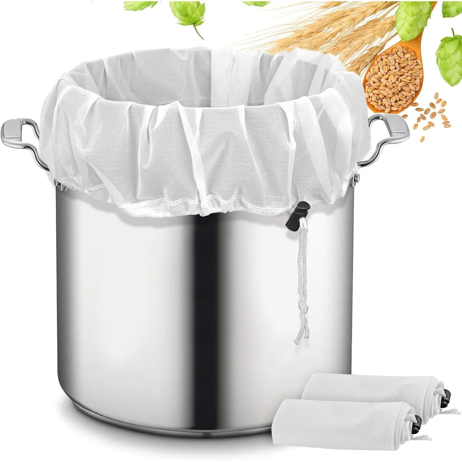 Brew Bags, 2 Pack   Straining Bag, 26"x22", 250 Micron Fine Mesh Strainer Bag with Adjustable Drawstring for  Brewing Hops Grains Fruit   Making Brew in a Bag Supplies