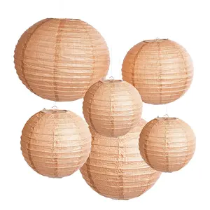 8" - 16" Burlap Print Hanging Paper Lanterns - 6 Pc.