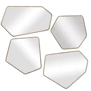 Linneah Geometric Modern Glass Mirrors (4-Piece Set) with Metal Frame, Home Decor Accent for Living Room, Bedroom