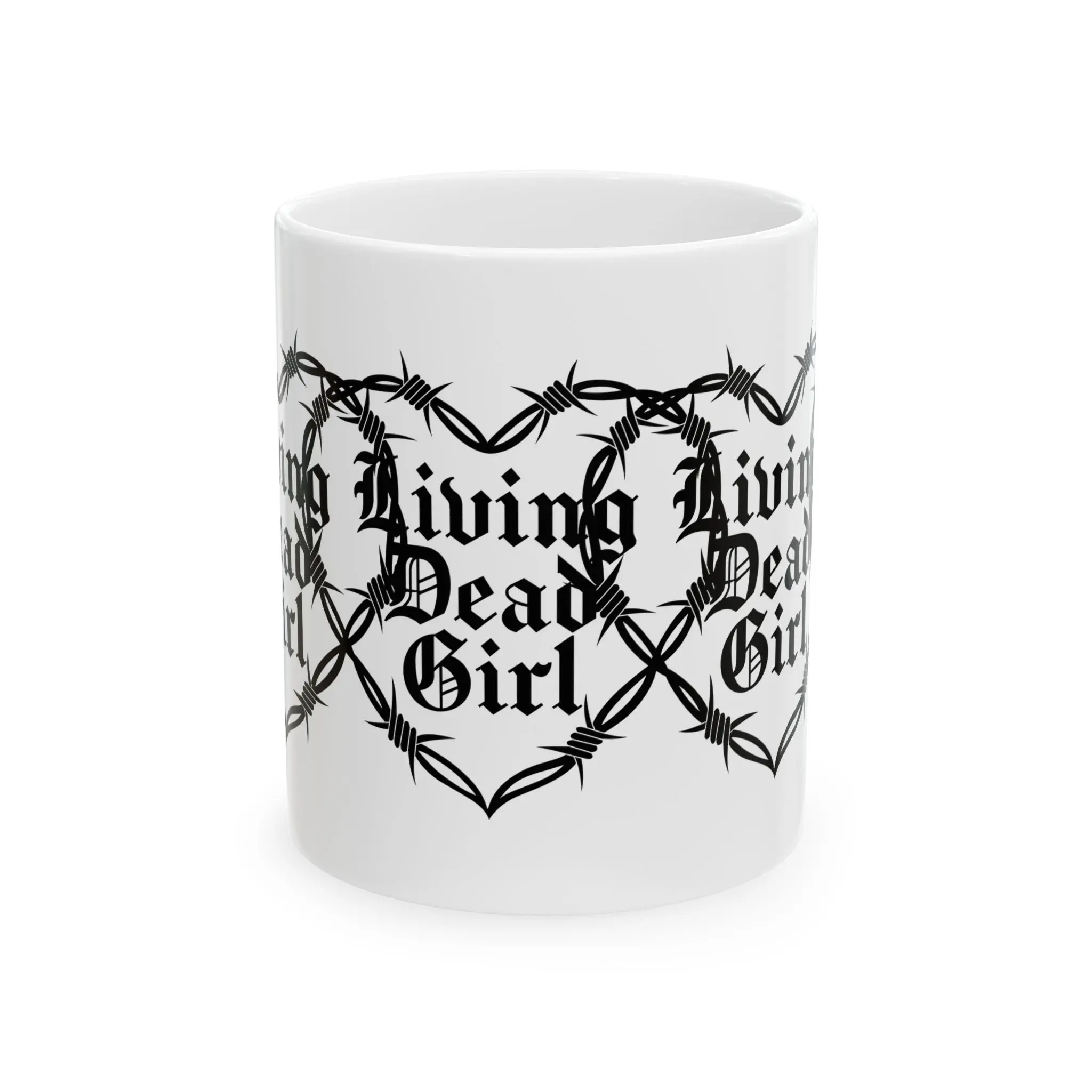 Living Dead Girl Gothic Barbed Wire Heart Ceramic Mug, Glossy Sturdy Reusable Kitchenware Drinkware for Hot/Cold Drinks