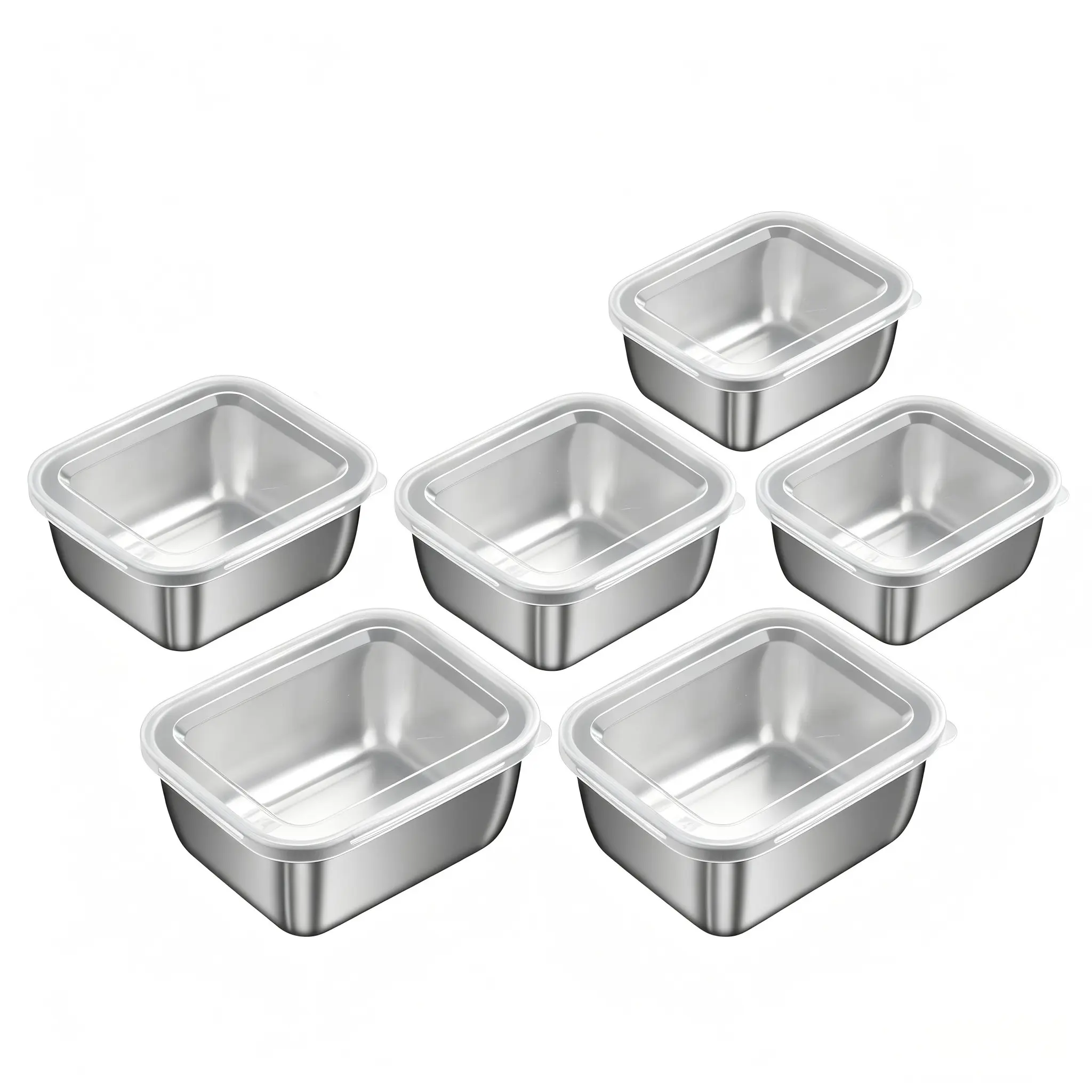 6-Pack Stainless Steel Food Storage Boxes, Durable Covered Reusable Containers with Lids, Kitchen Organizer for Meat, Vegetables, Fruits, Food Preservation