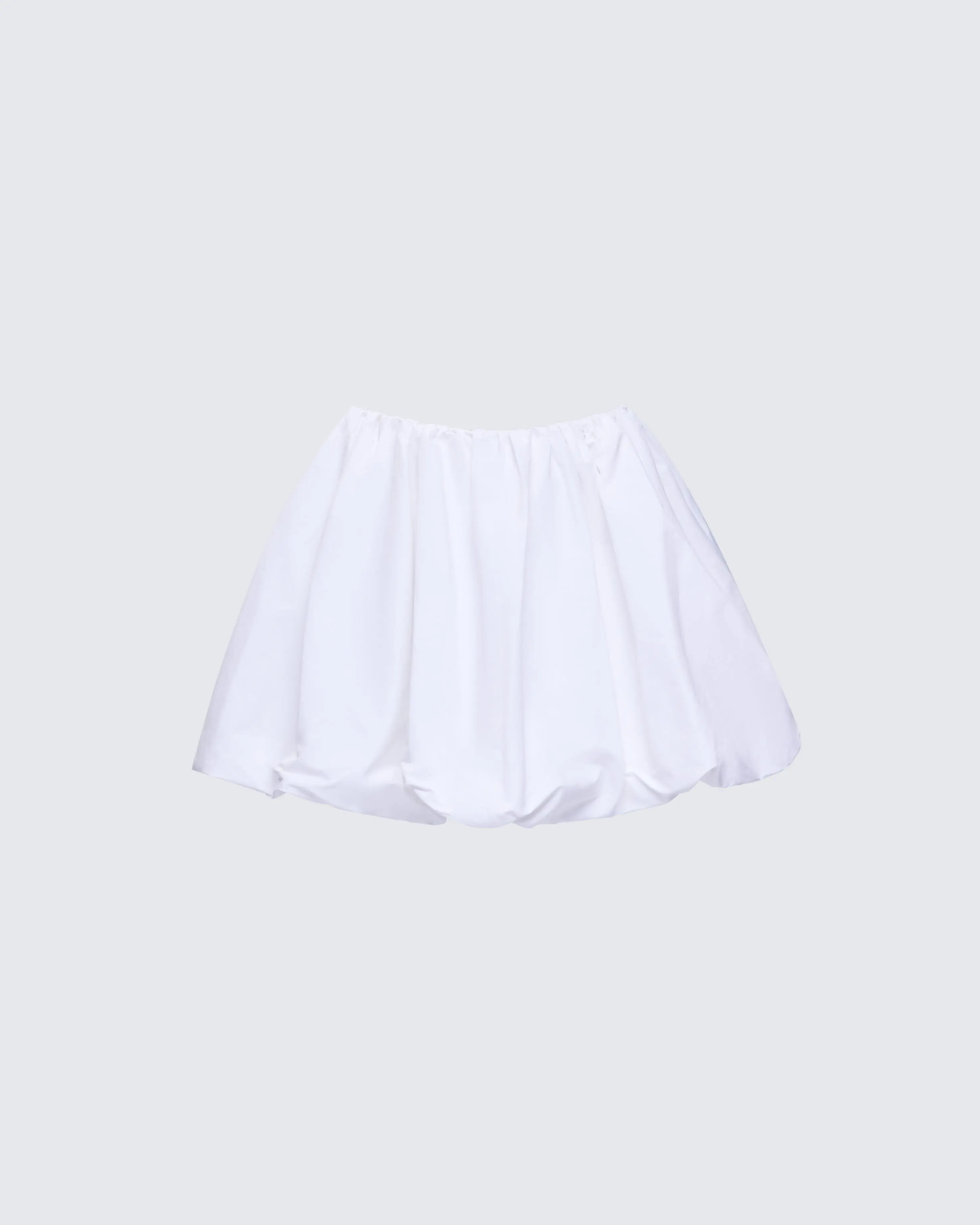 Women's White Bubble Mini Skirt with an Elastic Waistband, Voluminous Fit, and Scalloped Hem - Cotton-Nylon Blend