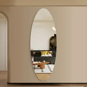 63" x 24" Modern Oval Full Length Wall Mirror, HD Copper-Free Silver Glass, Shatterproof & Moisture-Resistant, Vertical Hanging or Adhesive Mount, Bedroom & Salon