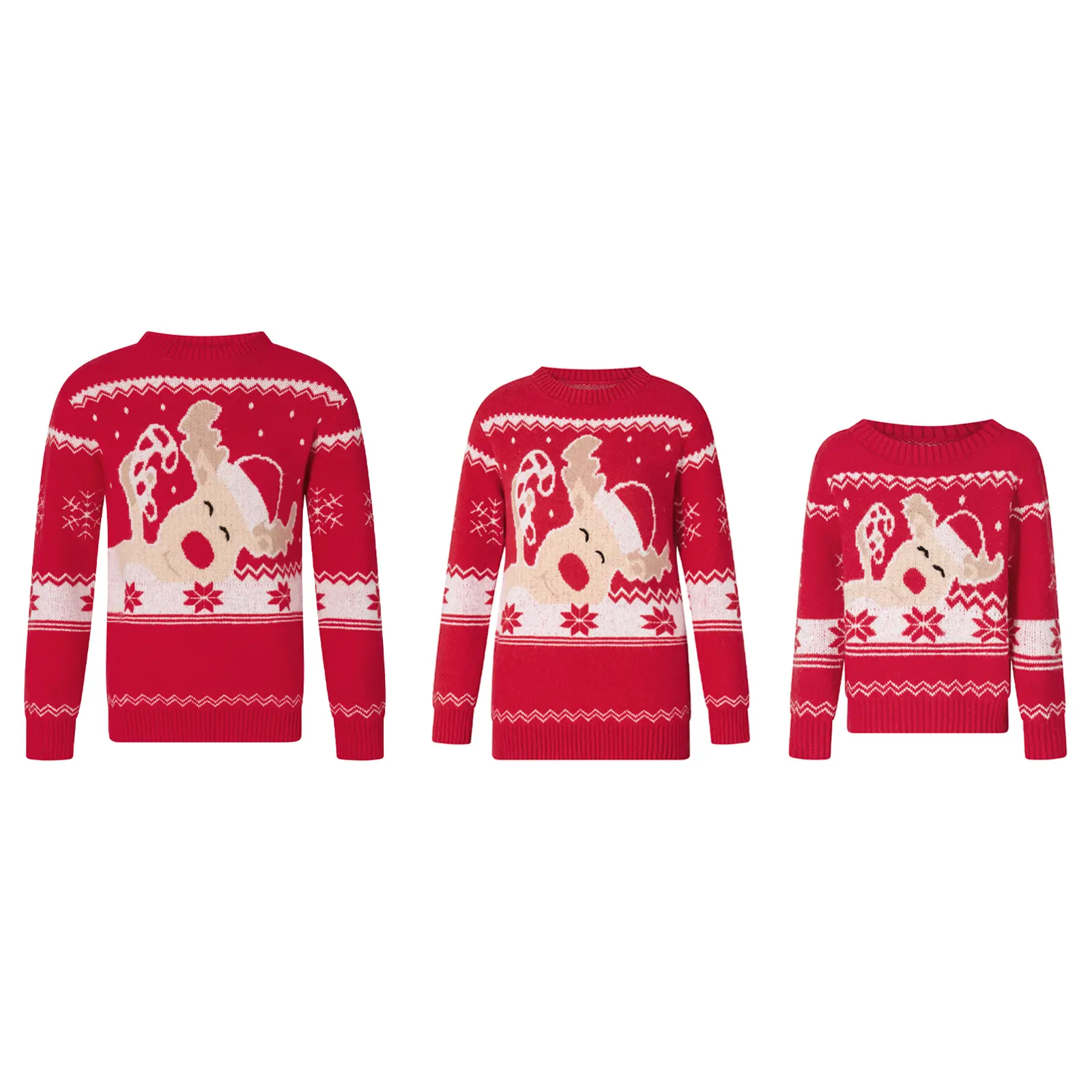Matching Family Christmas Sweaters Ugly Knit Pullover Cute Reindeer Long Sleeve Crew Neck Xmas Holiday Jumper for Women/Men/Boys/Girls
