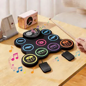 Portable 9-Strike Pad Electronic Drum Rolling Exercise Set - Built in Speaker/Pedal, with headphone jack, Children's Music Enlightenment Gift