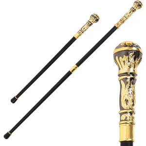 36.41 -inch Black and Gold Two-Tone Alloy Street Style Gentleman Cane, Suitable for Party Decoration, Elegant Walking Stick