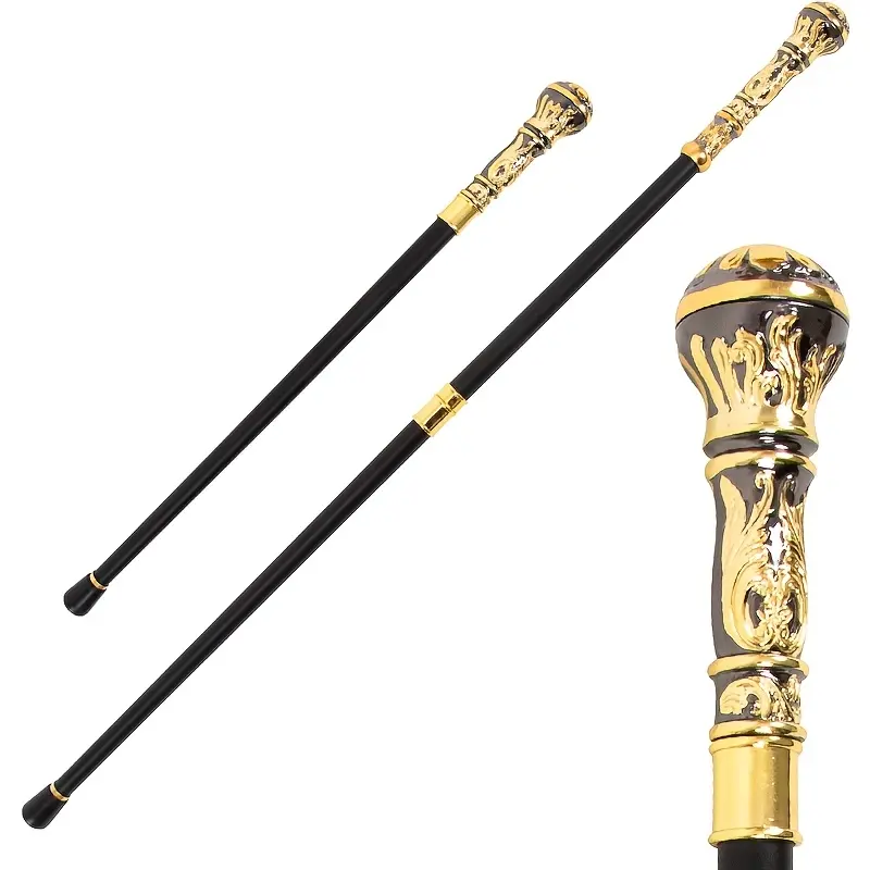 Walking Cane for Adults 36.41-inch Black and Gold 2-Tone Alloy Street Style Decorative Party Accessory for Leisure Outdoor