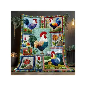 Vibrant Handcrafted Rooster & Floral Patchwork Quilt
