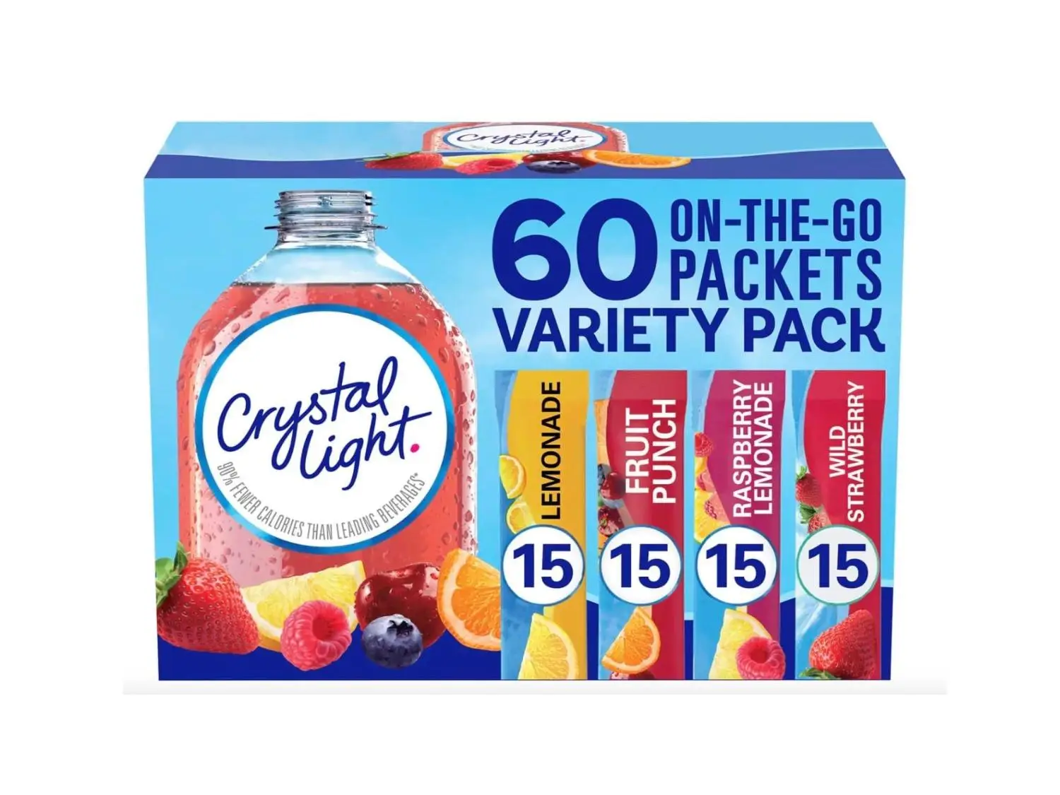 Crystal Light Drink Mix Packets, Variety Pack, Lemonade, Fruit Punch, Raspberry Lemonade, and Wild Strawberry Beverage Sweet