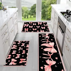 JIT 1pc Simple Pink Ribbon Pattern Flannel Decorative Entryway Kitchen Rug Kitchen Floor Mat, Flannel End Table Set Floor Mat Slip-resistant washable soft carpet, suitable for kitchens, laundry rooms carpet, Machine Washable Rug, Decorative Area Rug