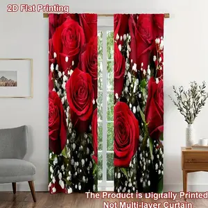 Elegant Rose Floral Print Vintage Curtains, 2 Piece Set, Fashion Home Decor, Perfect for Living Room and Bedroom, Window Decorations Supplies, Interior Decoration Accessories
