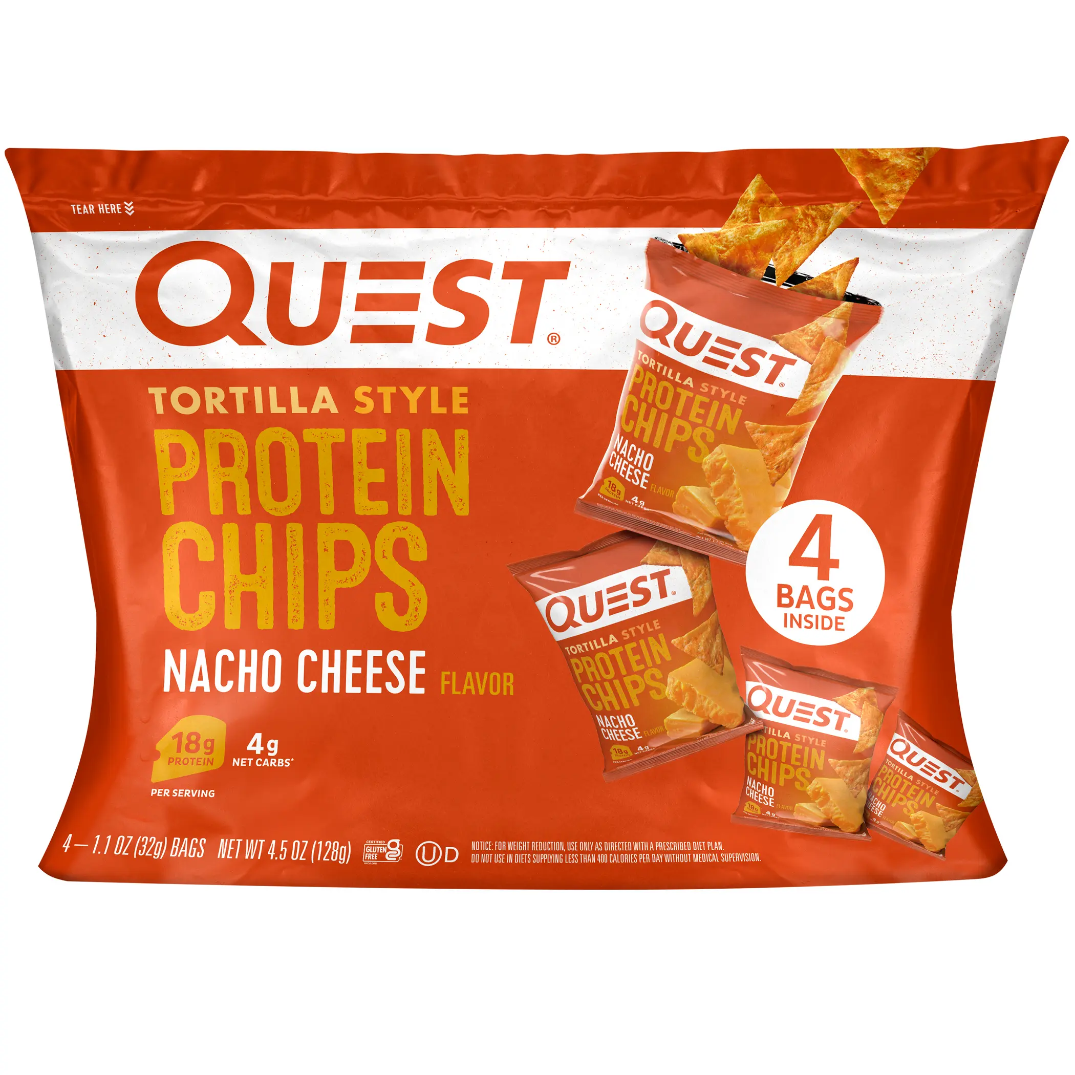 Quest Tortilla Style Protein Chips, Nacho Cheese, 4.5 Ounce, 4 Count
