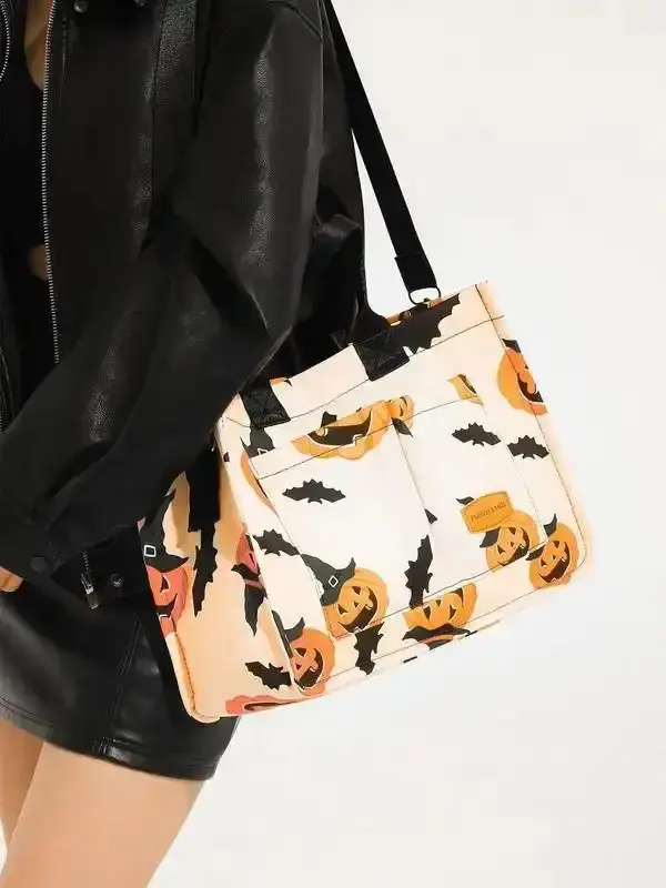 Fashionable Halloween banquet backpack, pumpkin patterned random pattern women's crossbody bag, Halloween trendy backpack, minimalist women's casual bag, suitable for holiday use women's bags.Ladies Purse