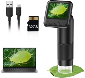 800X Handheld Digital Microscope with 2 LCD Screen, Pocket Portable Microscope for  with Adjustable LED Lights,  Microscopes Magnifier Camera, USB to PC Including 32G SD Card