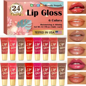 AZEN 24 Pack Lip Gloss Set, Color Lip Oil for Dry Cracked Lips Moisturizing Hydrating Nourishing with Vitamin E, Valentines Gifts Easter Basket Stuffers