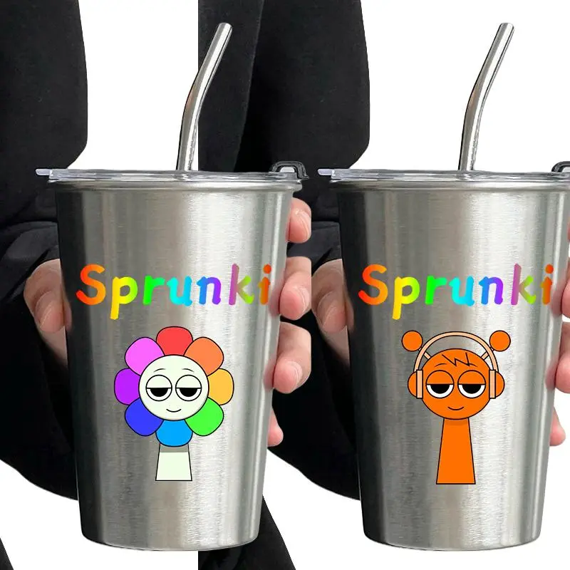 Anime 500ml Sprunki Stainless Steel Thermos Mug Caroon Portable Hot Cold Drink Coffee Cup Beer Milk Portable Bottle