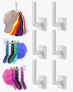 Hat Rack for Hat Storage (6-Pack), Multi-purpose Hat Organizer, Hat Hooks for Wall, Hat Organizer for Baseball Caps, Strong Adhesive , White