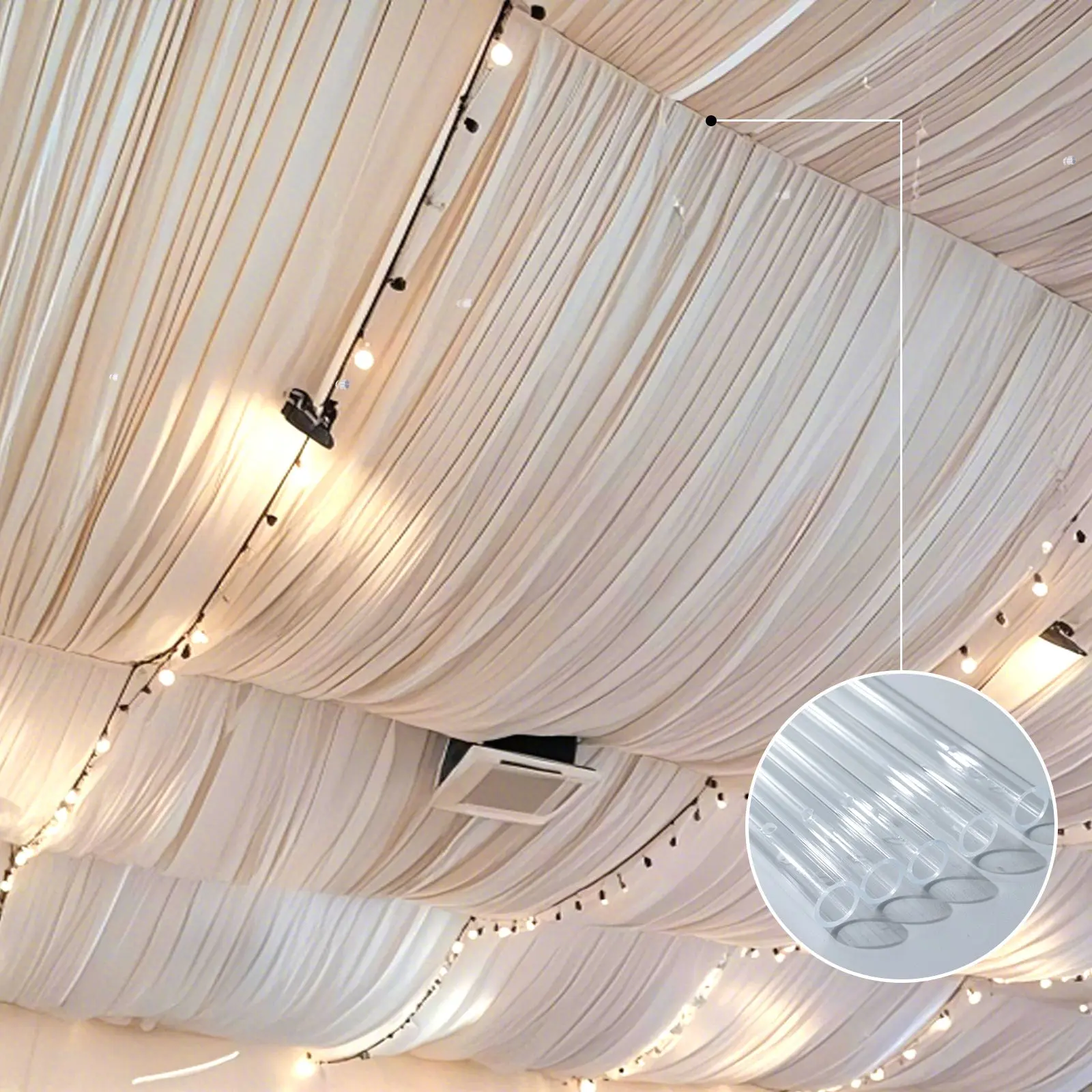 8 Pack Acrylic Ceiling Drape Tubes Clear with Position Fastening Pins and Connectors - 24"