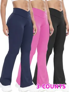 Women's High-Waist Yoga Flare Pants Set, Butt Lifting Tummy Control Shaping Design, Breathable Quick-Dry Fabric, Sporty Fitted Trousers, Yoga Wear, High Waist Activewear