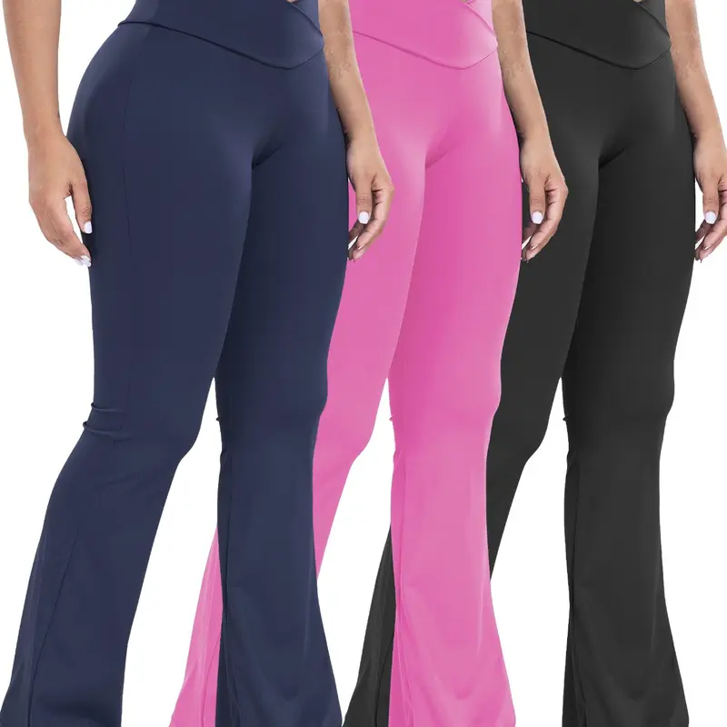 Women's High-Waist Yoga Flare Pants Set, Butt Lifting Tummy Control Shaping Design, Breathable Quick-Dry Fabric, Sporty Fitted Trousers, Yoga Wear, High Waist Sportswear, High Waist Activewear