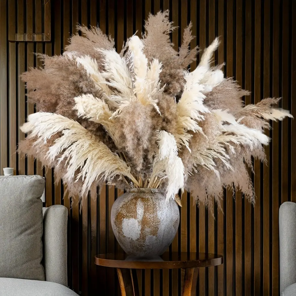 40 Stems Pampas Grass Bouquet 17.3 Inch, Fluffy Boho Dried Flowers for Home Decor, Living Room, Bedroom & Table Styling