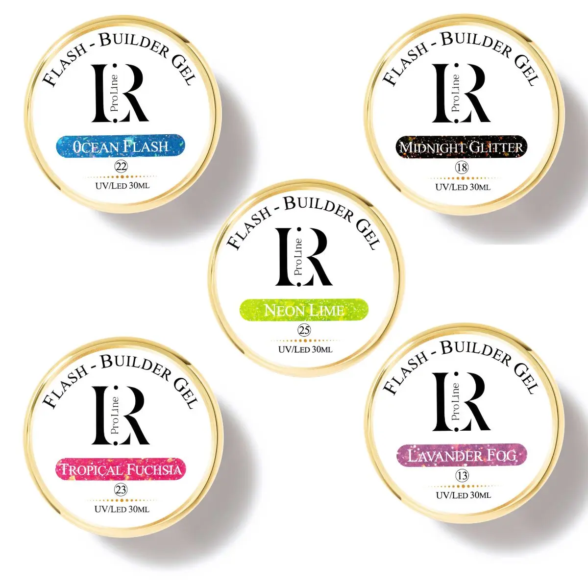LR Pro Line Builder Gel Set - Flash Collection, 5-30ml Nail Art Builder Gel for Professional Nail Care, Flash 1