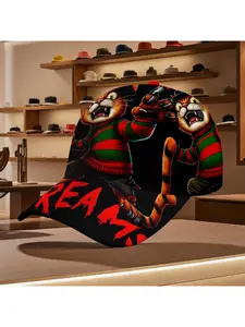 Freddy Krueger Inspired Horror Cat Baseball Cap, Chilling Scary Cartoon Cat Design Hat, Comfortable Casual Daily Wear, All-Season Fashion Gift for Horror Fans
