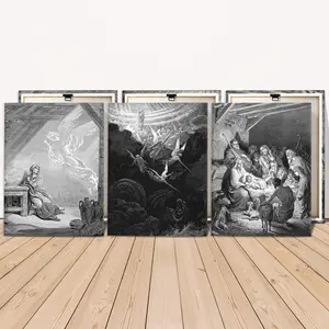 3 Counts Wooden Framed Canvas, Nativity Scene Angel Mary Jesus, Exquisite Poster, Perfect Living Room Decoration, Fashion Family Poster, Wall Art Decoration, Odorless, Waterproof, Artwork, Western Wall Art