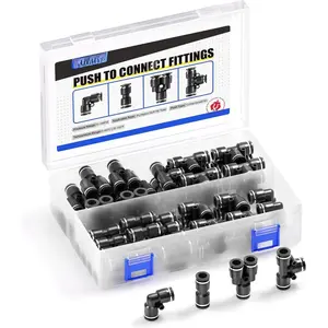 Black 5/32 Inch od Push to Connect Fittings  Fittings Kit 10 Spliters+10 Elbows+10 tee+10 Straight (40 pcs)
