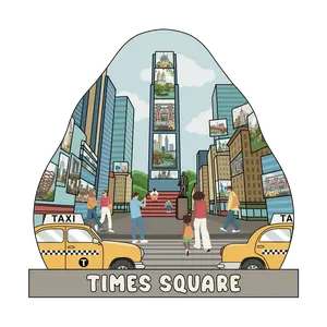 Times Square 3D Wooden Souvenir Magnet - Custom New York City Design with Iconic Steps & NYC Landmarks - Eco-Friendly Wood - Perfect Gift for NYC Fans