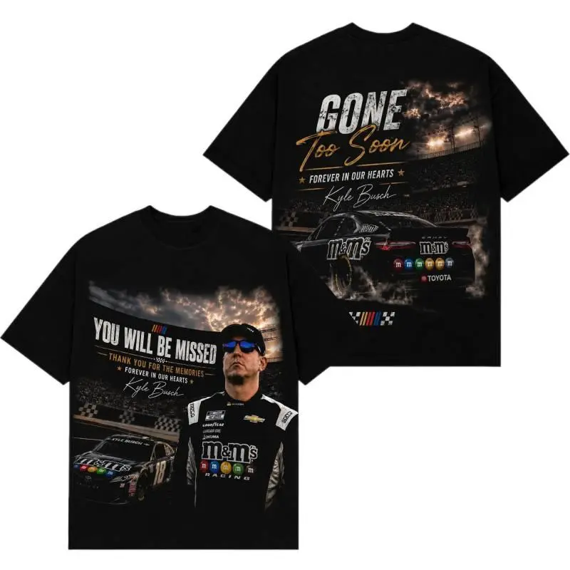 🏁 Kyle Busch RIP Gone Too Soon T-Shirt Vintage NASCAR Racing Graphic Tee, TikTok Viral Motorsport Fan Shirt, Heavyweight Oversized Cotton Streetwear, Memorial Racing Apparel Unisex Casual Camiseta, Soft Breathable Cotton, Retro Racing Style Fan Outfit