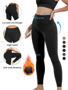 Women's High-Waisted Sporty Leggings, Tight-Fitting Yoga Pants with Pockets, All-Season Fitness Bottoms, Plain Color Gym Wear, Skinny Yoga Bottoms