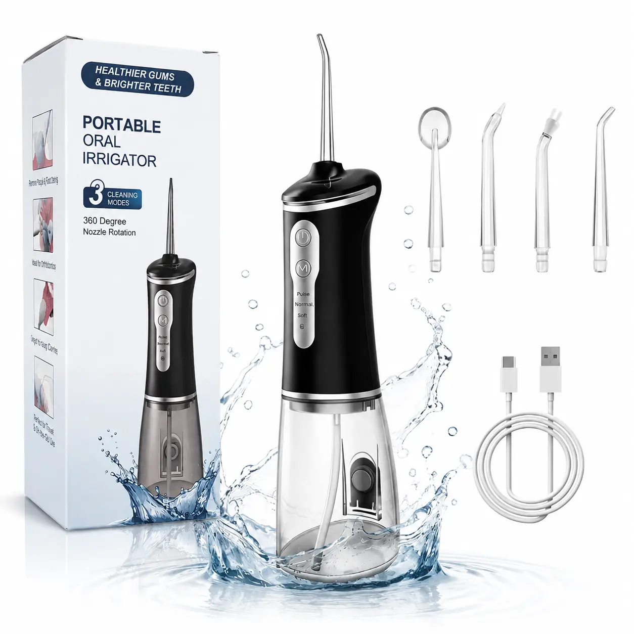 Cordless Water Flosser for Teeth Cleaning, Rechargeable Oral Irrigator with 350ML Water Tank, 3 Cleaning Modes & IPX7 Waterproof Water Pick, Dental Flosser for Braces, Gums, Travel & Home Care