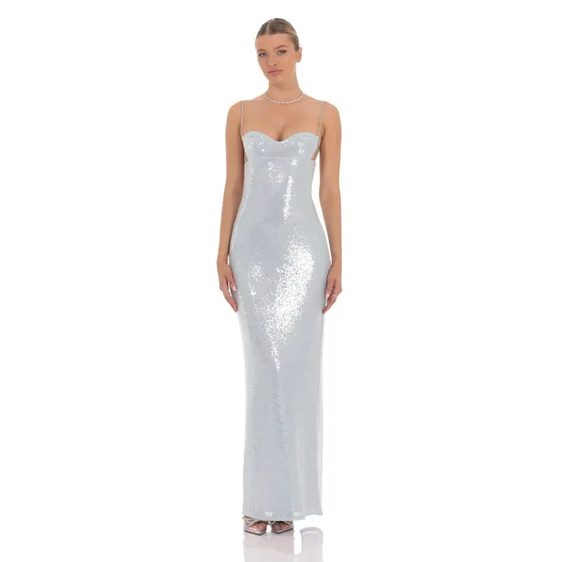 white christmas dresses Tulia Gold Sequin High-Neck Maxi Dress – Club L London