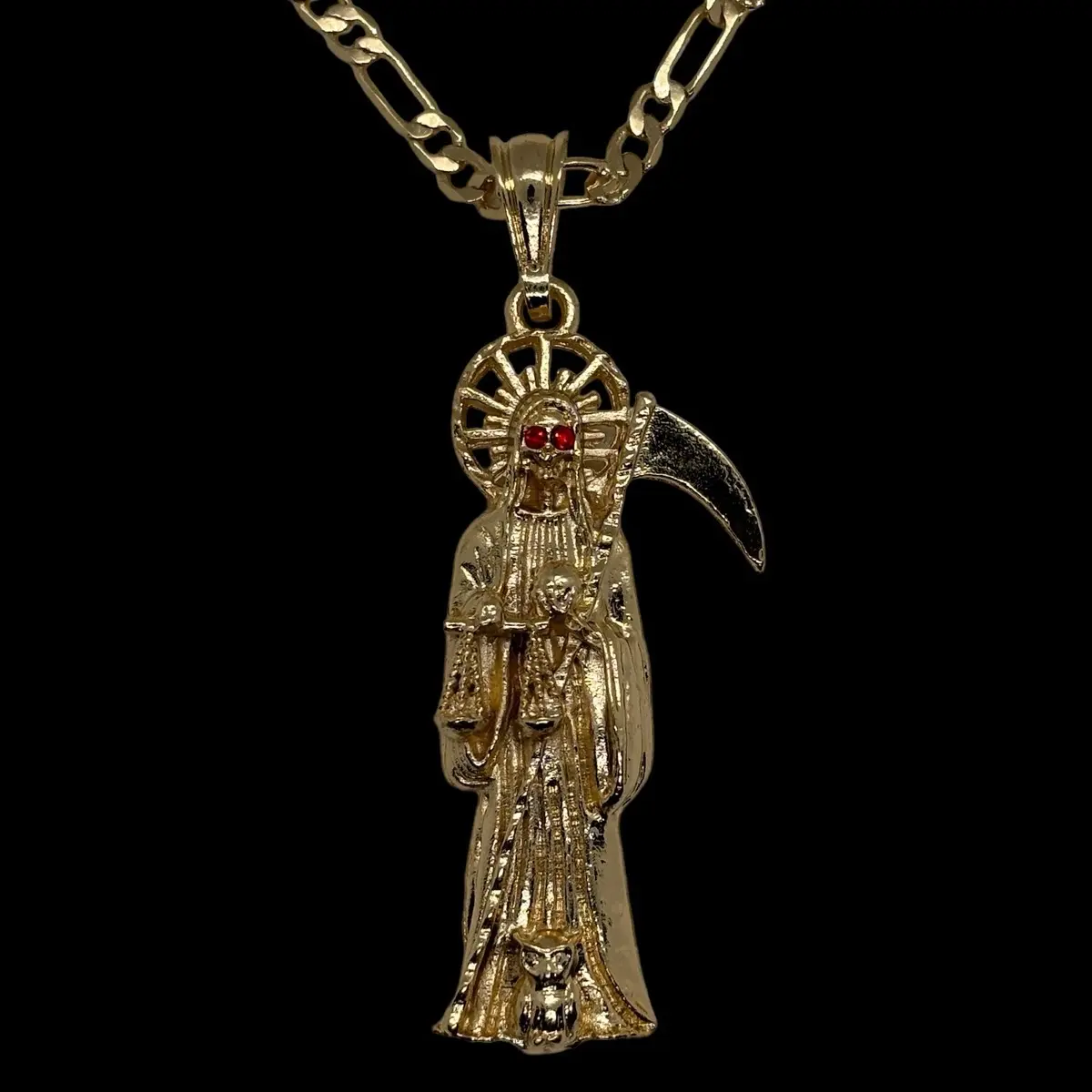 14k Gold Plated Santa Muerte Necklace - Santa Muerte Necklace - Santa Muerte Chain- Cadena Santa Muerte Oro Laminado