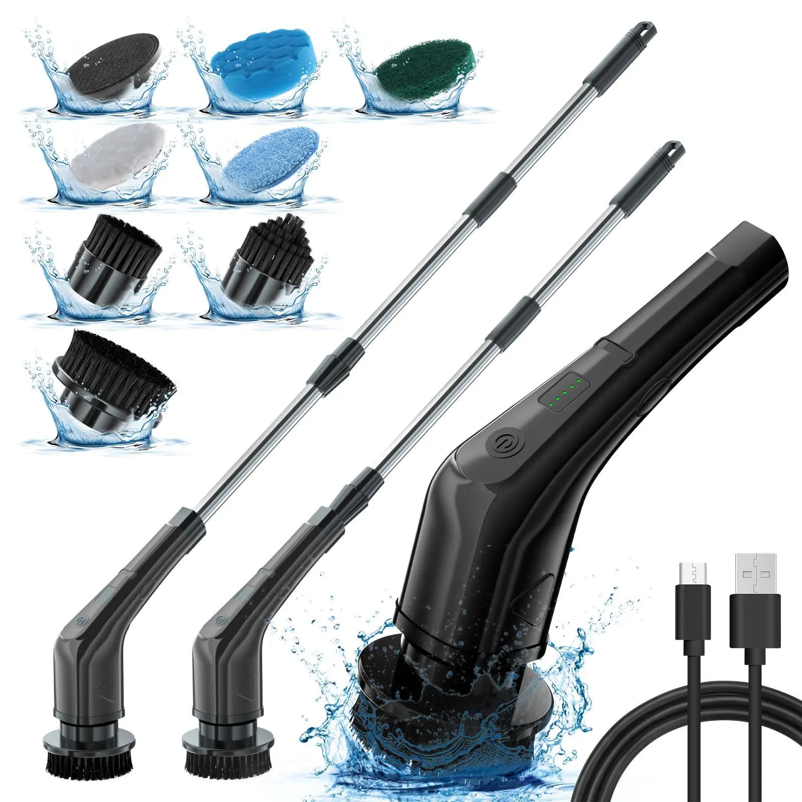 1 Electric for Spin Scrubber 2500mAh Cleaning Brush Scrubber for Room Bathtub Glass-Plastic