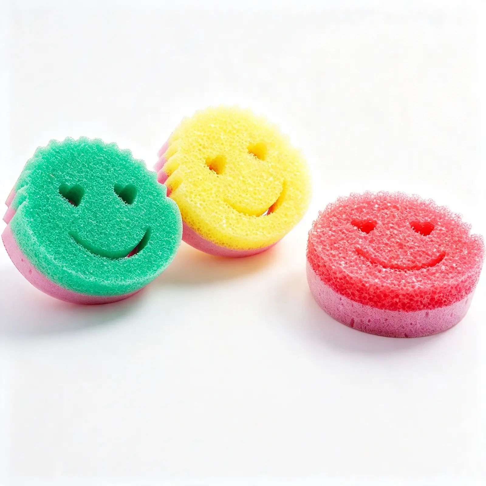 Dishwashing Thermal 40°C Dual-Sided Dish Sponge - Cute Heart Eyes Smiley Face, Quick-Dry Antimicrobial Kitchen Scrub Sponge for Cleaning and Organizing (1-Piece)