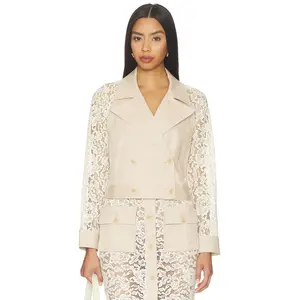L'AGENCE Novelle Lace Sleeve Trench in Biscuit & Ecru