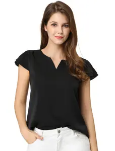 INSPIRE CHIC Work Business Casual Plain Cap Sleeve Fit Polyester Blouse Top