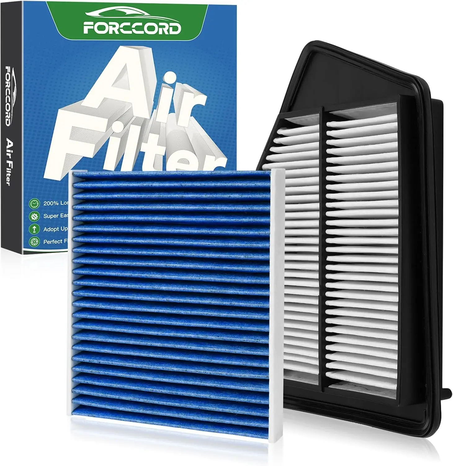 Forccord Cabin & Engine Air Filter Set - Activated Carbon Cabin Filter, Replaces #CF10134 CA11476, Fits Honda Accord 2.4L (2013-2017), Acura TLX 2.4L (2015-2020) - Not for Hybrid Models, Auto Replacement Parts Accessory