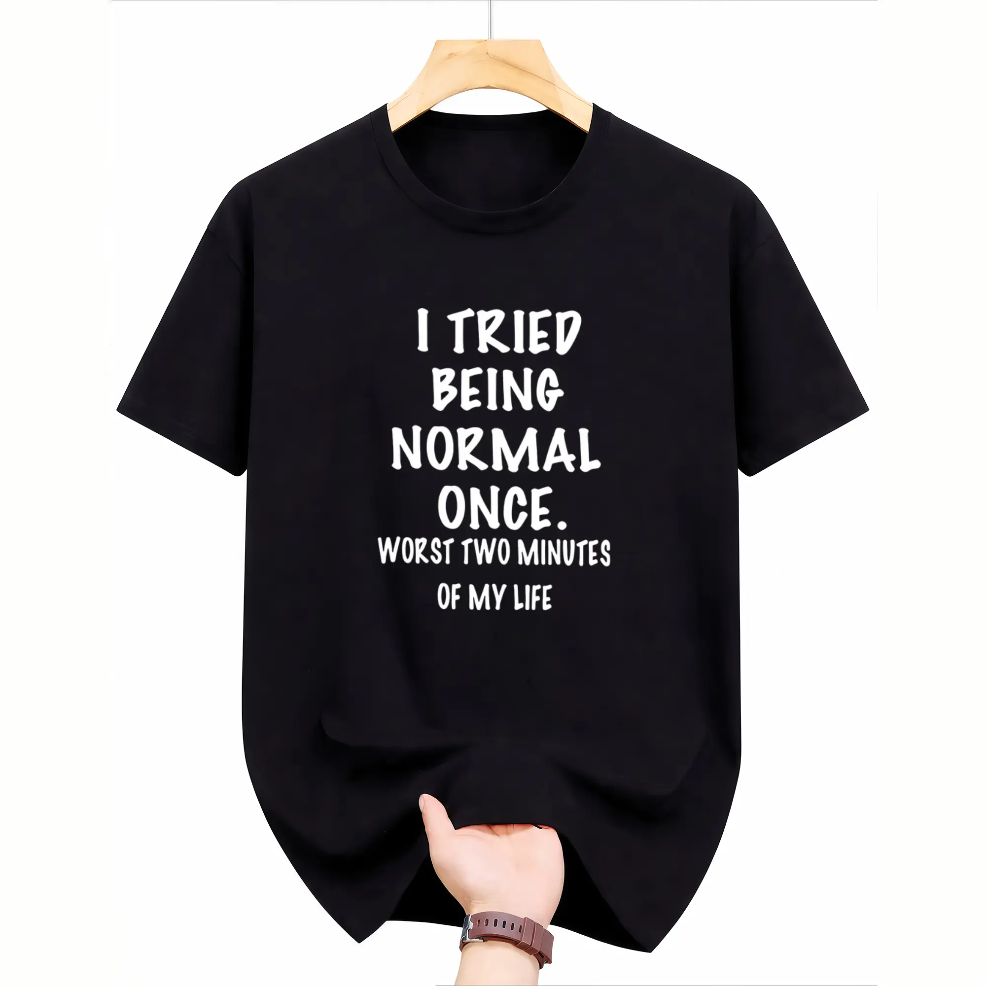 Men'S Casual "I Tried Being Normal Once. Worst Two Minutes of My Life" Graphic T-Shirt - 100% Polyester, Lightweight, Regular Fit, Round Neck, Machine Washable, Perfect for Sports & Casual Wear, Casual Wear Tee | Humorous Tshirt | Lightweight Tshirt