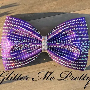 Cheer Bow Rhinestone Tailless Purple Bow
