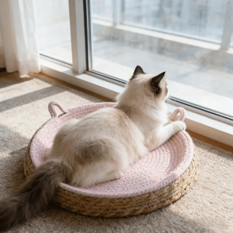 Multifunctional round cat nest, ear design, both leisure area and cat scratching post functions, equipped with sturdy ropes and comfortable sleeping mats to meet the diverse needs of cats