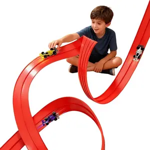 Flexible Racing Track Toy Set, 360° Bendable Raceway, Includes 4 Toy Cars, Suction Cups, Connectors, Customizable Loop, Indoor Outdoor Stem Game