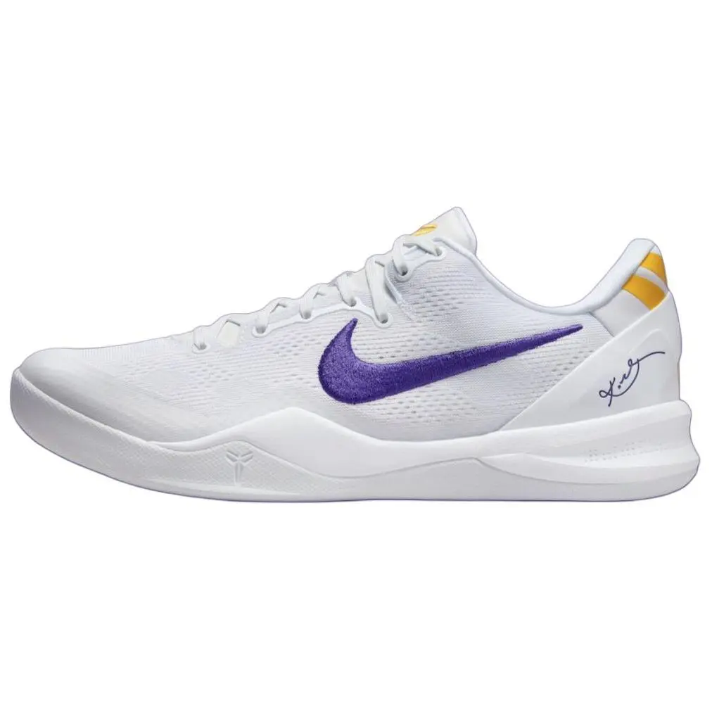 Nike Kobe 8 Protro Lakers Home Versatile Cushioned Low Top Basketball Shoes Unisex White Court Purple University Gold HF9550-100