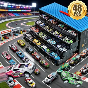 Pull-Back Car Toy Set 48PCS – Mini Race Cars with Storage Box, Portable Organizer Truck, Interactive Kids Toy, Educational Motor Skills Learning, Travel Toy for Boys Girls