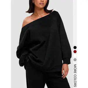 Women's Solid Color Off Shoulder Loose Pullover Sweatshirt, Casual Fall & Winter Top for Everyday Wear, Sweatshirt for Women